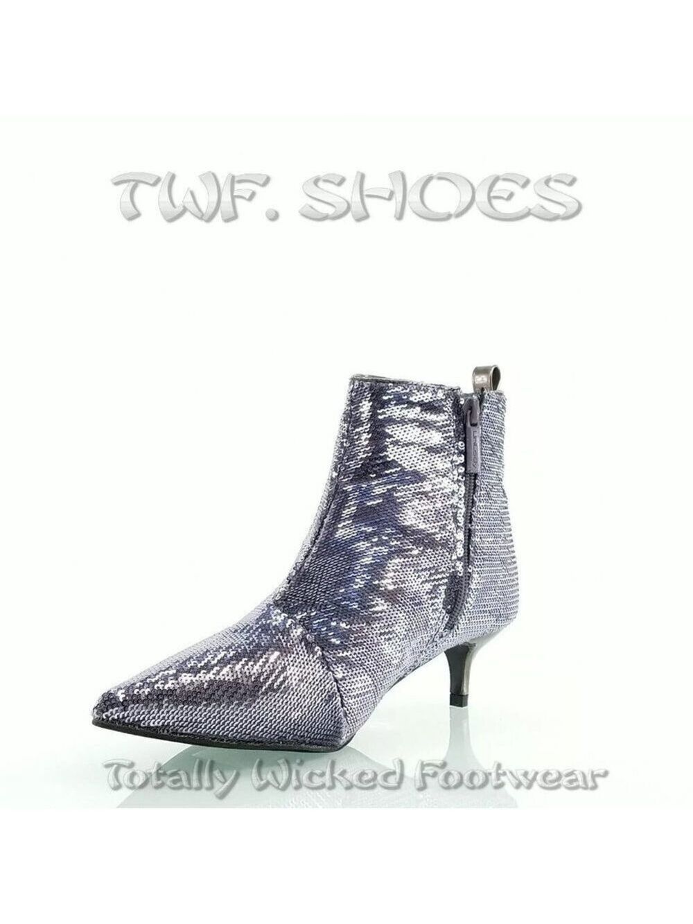 Size 8 Pewter Sequin Kitten Heels Ankle Boots - Picture 3 of 6